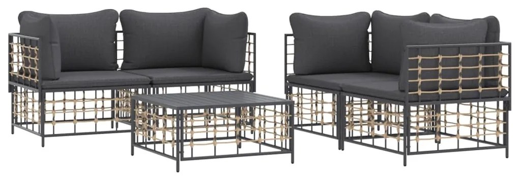 5 részes antracitszürke polyrattan kerti ülőgarnitúra párnákkal
