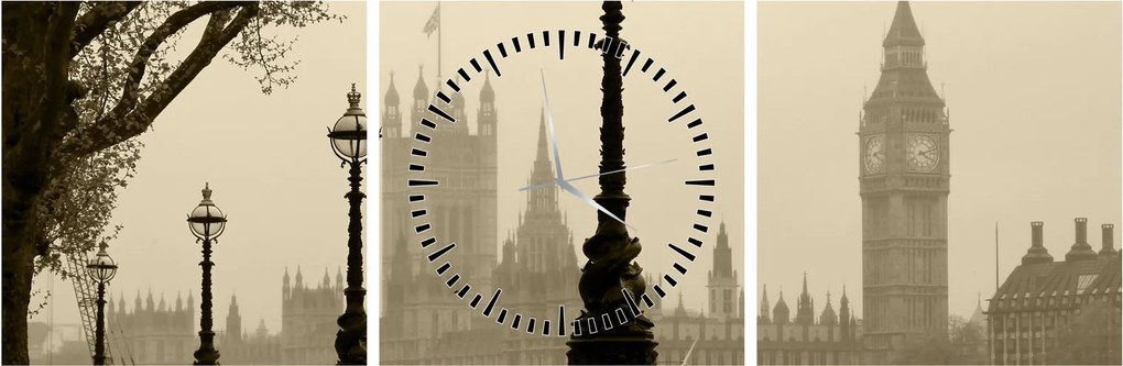 Kép - London a ködben, Anglia (órával) (90x30 cm)