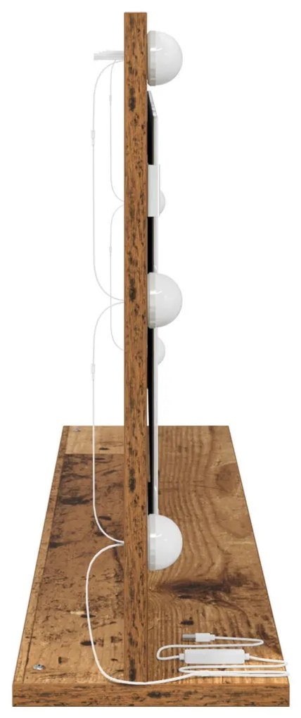 LED világításos sminktükör, régi fa, 100x45x18 cm