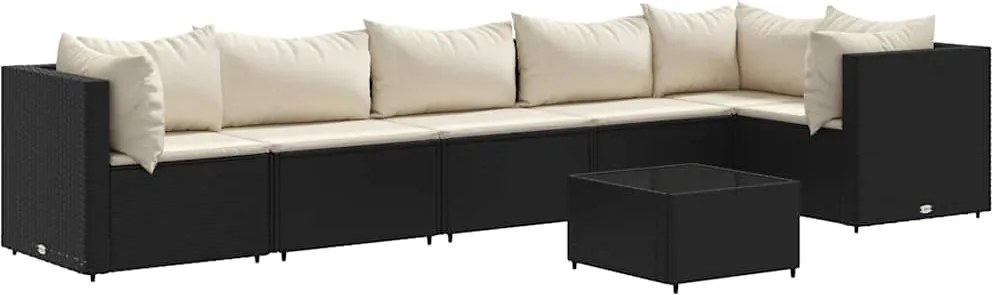 vidaXL 7 részes fekete polyrattan kerti ülőgarnitúra párnákkal