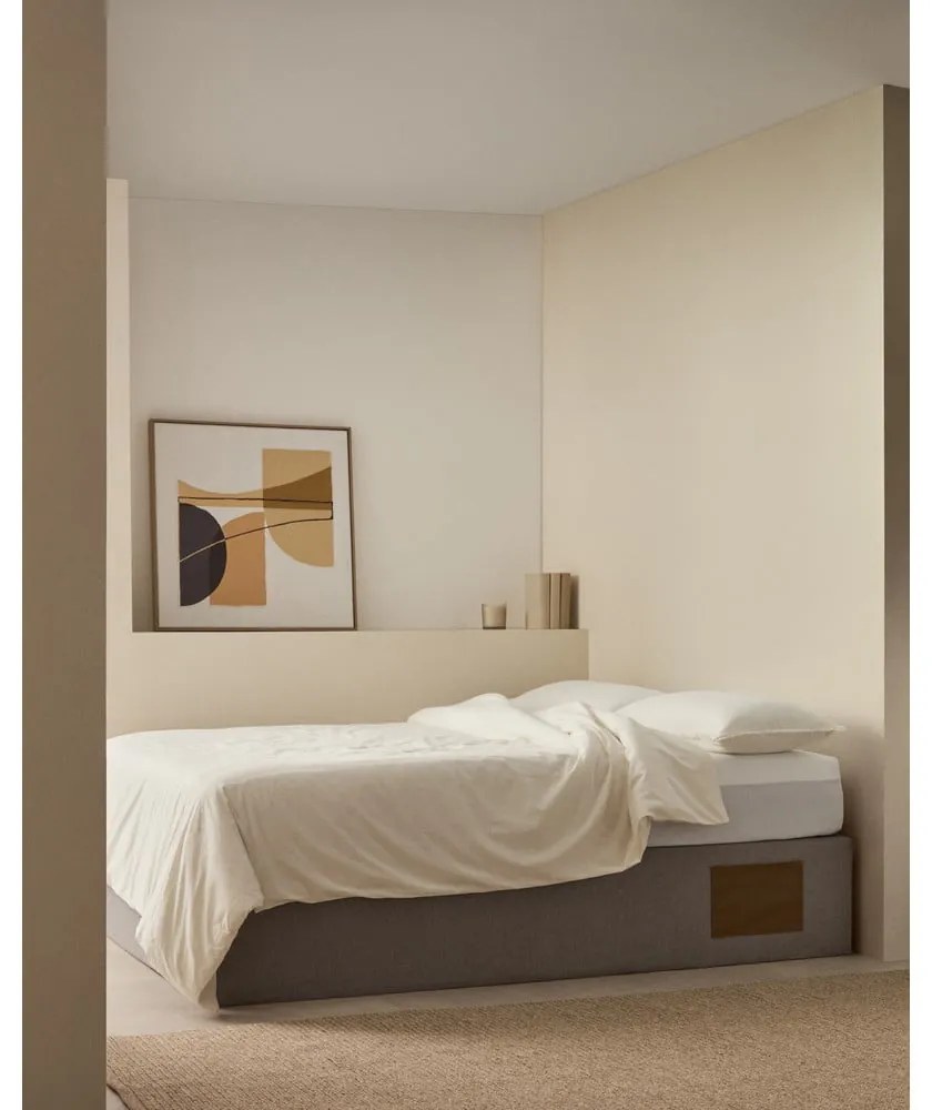 Szürke kárpitozott ágyneműtartós franciaágy 160x200 cm Matters – Kave Home