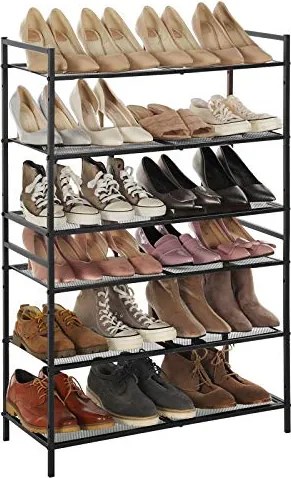 3 szintes cipőtartó, egymásra rakható fém cipőtároló 9-12 pár cipő számára, fekete