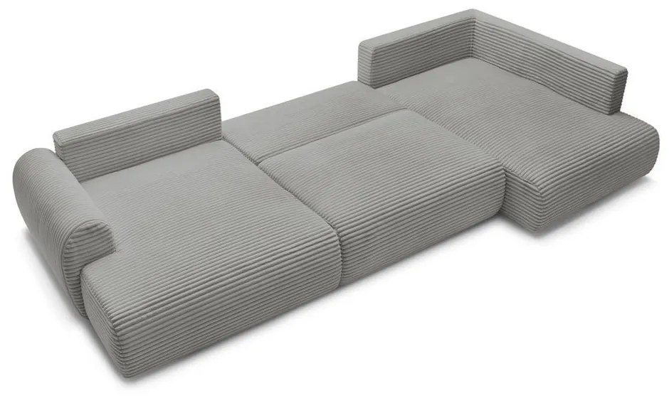 Sötétszürke kordbársony kinyitható sarokkanapé (bal oldali-U alakú) Lucien – Bobochic Paris