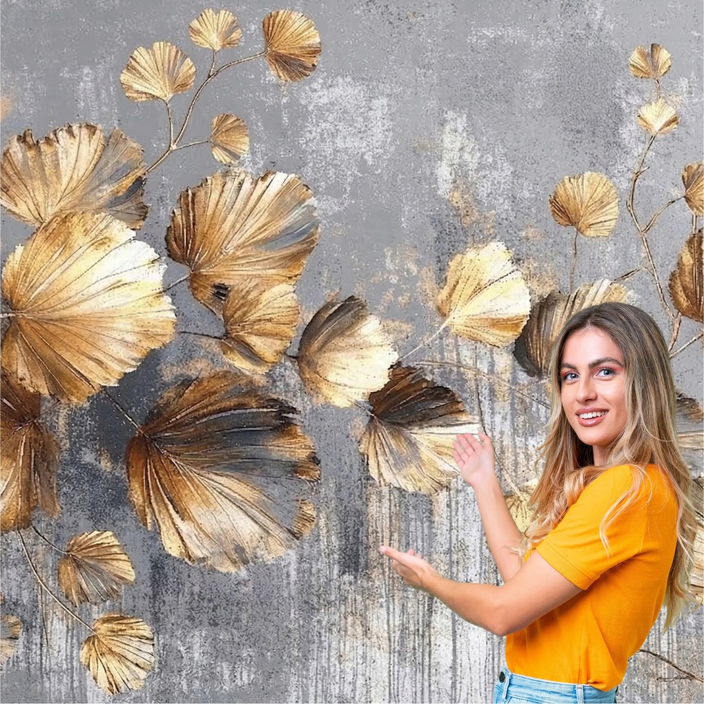 Fotótapéta Nappali Hálószoba Levelek Absztrakt Arany Bézs 490x280 LAZB08W