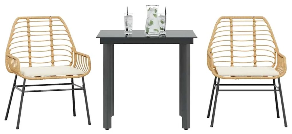 vidaXL 3 észes barna polyrattan üveg kerti étkezőgarnitúra párnával