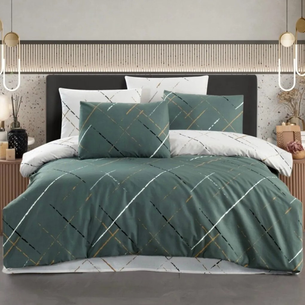 Reflection zöld pamut ágyneműhuzat TiaHome - 1x Párna 90x70cm, 1x Paplan 140x200cm