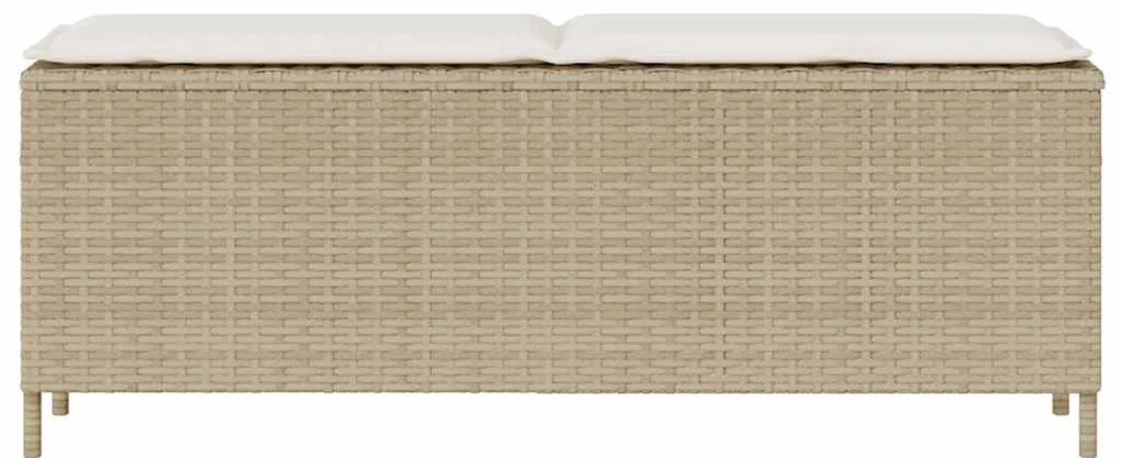 Bézs polyrattan kerti pad párnával 110x30x40,5 cm