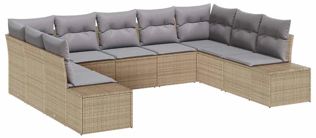 vidaXL Kerti Kanapé Szett 9 pcs Beige és Világosszürke Polyrattan