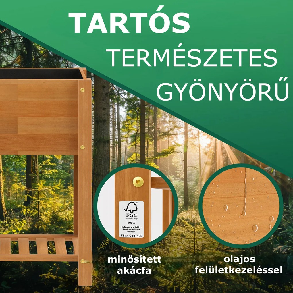 BOTANICA magaságyás akácfából, 68× 30×75cm, természetes barna Casaria