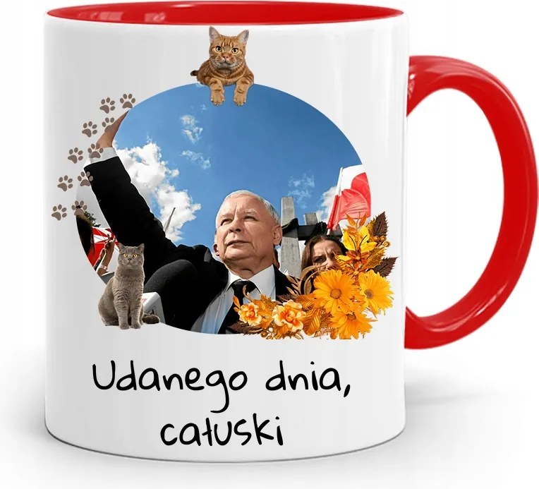 Piros Vicces Bögre Jaroslaw Kaczynski fényképes nyomattal
