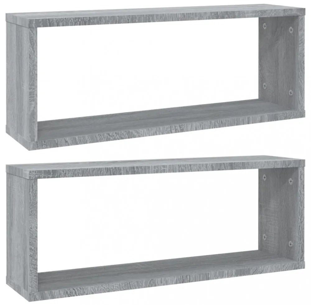 2 db szürke sonoma színű szerelt fa fali kockapolc 60x15x23 cm