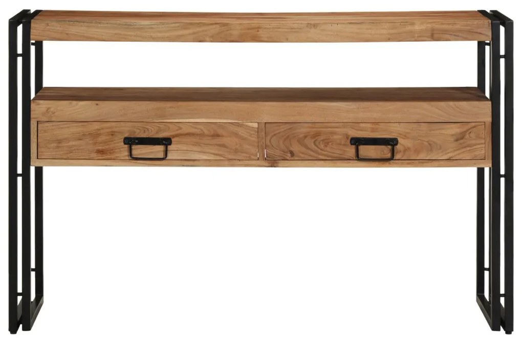 Végasztalok Fekete 120x33x75 cm Tömör akácfa és fém