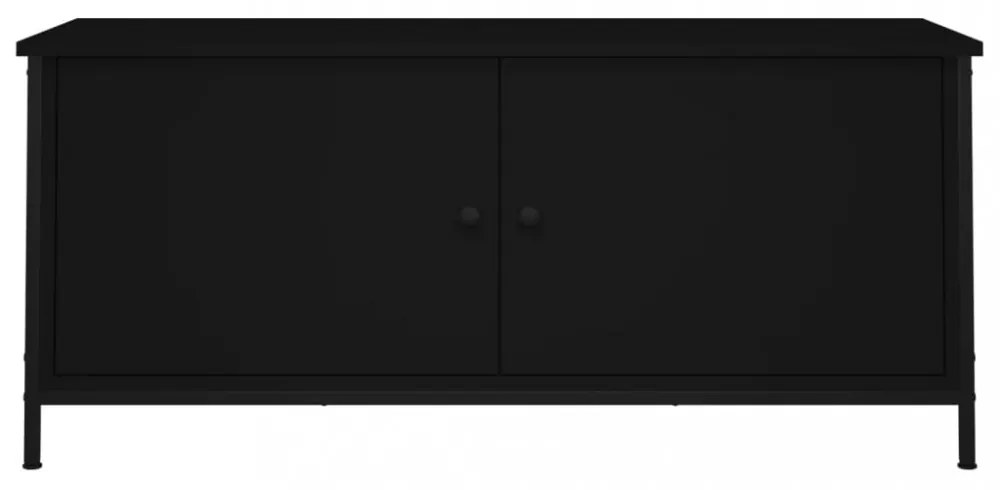 fekete szerelt fa TV-szekrény ajtókkal 102x35x45 cm