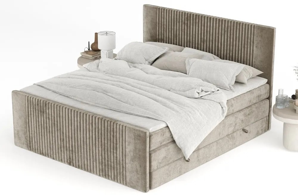 Világosbarna ágyneműtartós boxspring ágy 200x200 cm Bergamo – Maison de Rêve