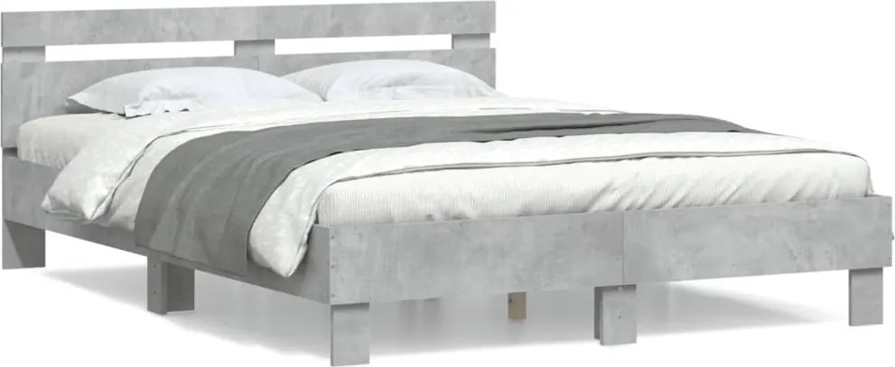 vidaXL betonszürke szerelt fa ágykeret fejtámlával 140x190 cm