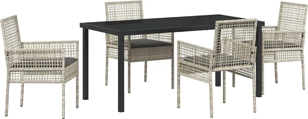 vidaXL Kert étkező szett párnával 5 pcs Világosszürke polirattan