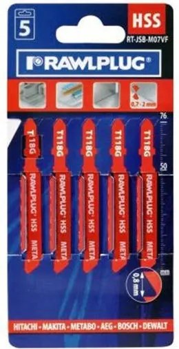 szúrófűrészlap készlet 5 db 7,7 cm 0,8 mm Rawlplug