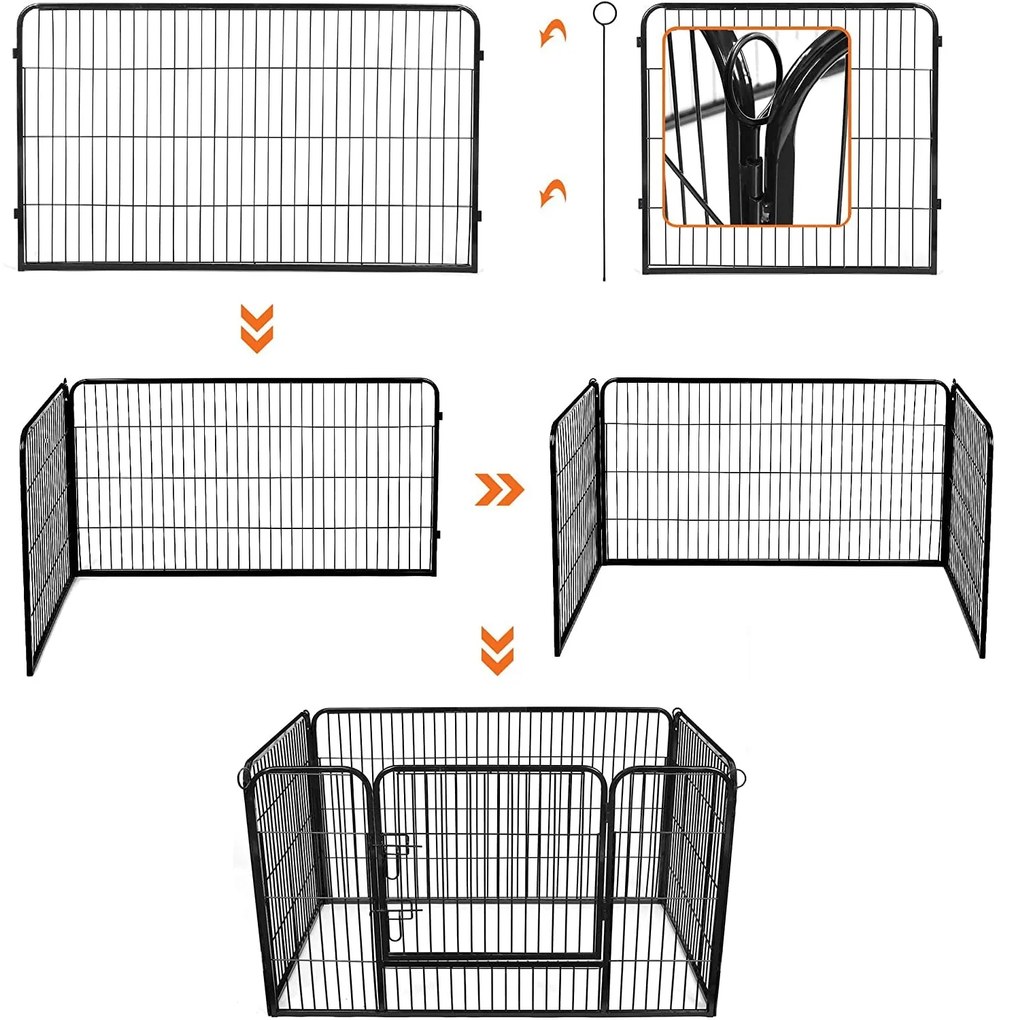 Kutya kennel, kutyaketrec 122x80x70 cm, kültéri kisállat kifutó, fekete