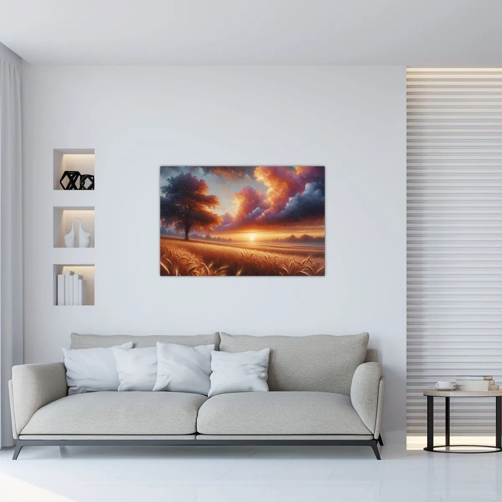 Kép – Naplemente a mezőn (90x60 cm)