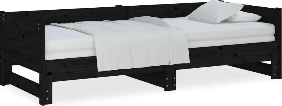 vidaXL fekete tömör fenyőfa kihúzható kanapéágy 2x(90x200) cm
