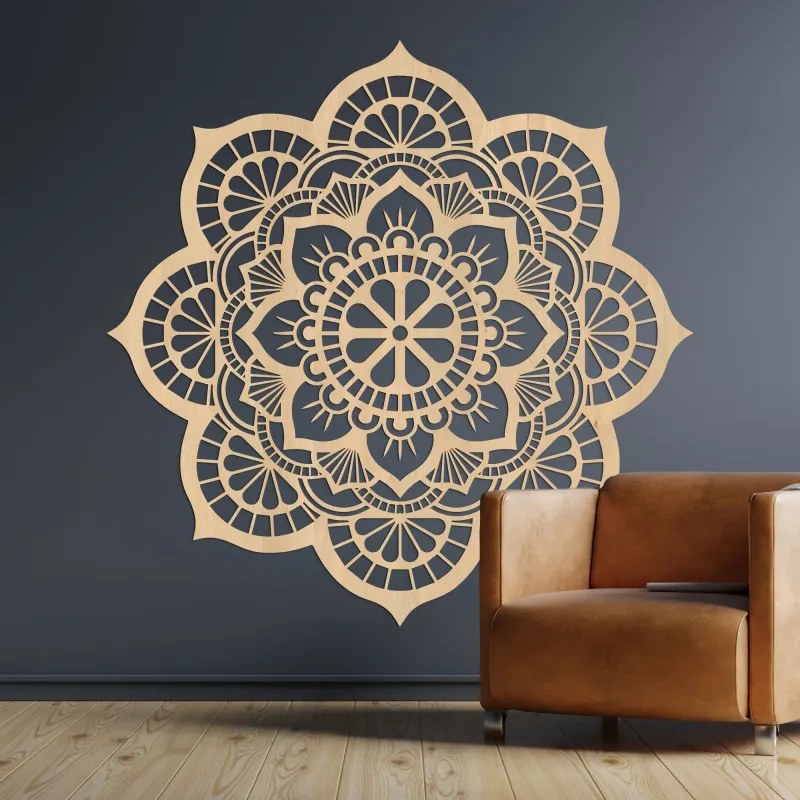 Lótuszvirág motívummal díszített, fából készült falfestmény, mandala | LOTOIS