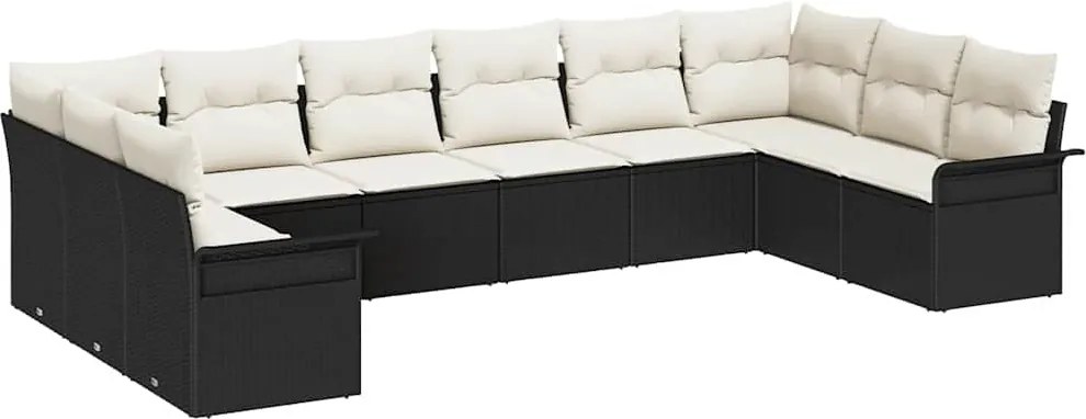 vidaXL Kerti Kanapé Szett tárolóval 10 pcs Fekete polirattan