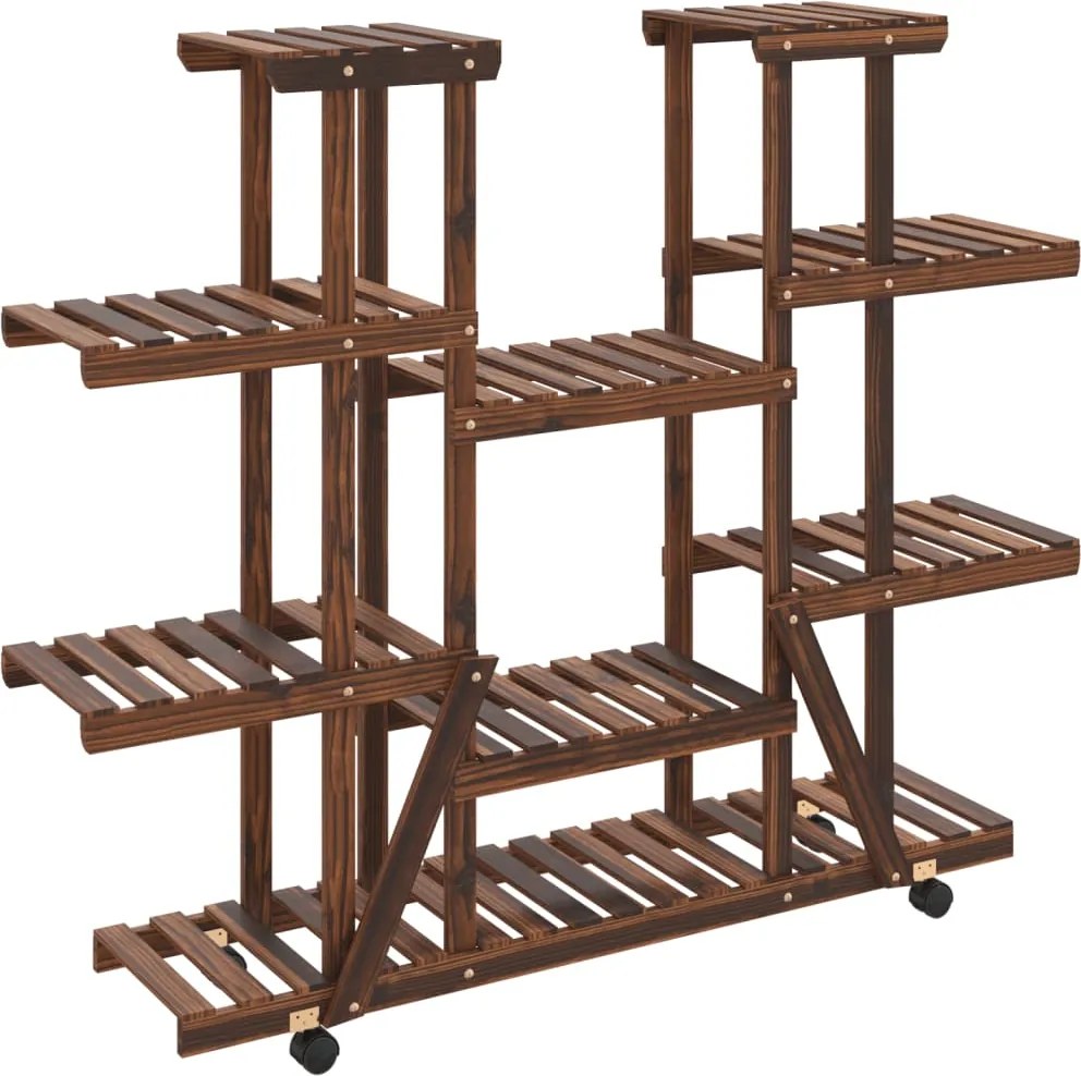 vidaXL tömör fenyőfa virágtartó állvány kerekekkel 110 x 25 x 115 cm