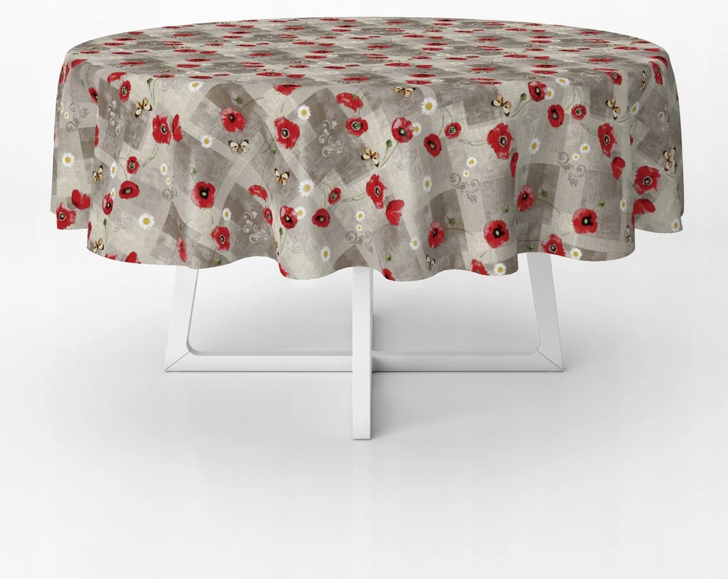 Abrosz Cerata Barna Pipacs Virágok Kerek Vastag Kör 140 cm