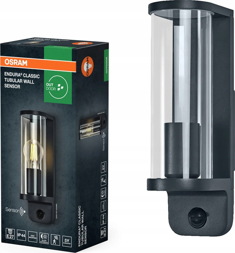 Kerti fali lámpa Kültéri lámpa E27 IP44 Alkonyat mozgásérzékelő Endura