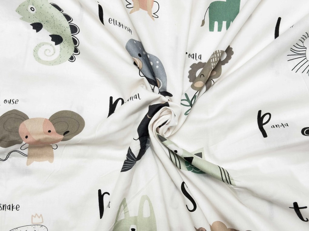 Pamut ágynemű kiságyhoz ANIMAL ALPHABET fehér Ágyneműhuzat mérete: 45 x 65 cm | 90 x 135 cm