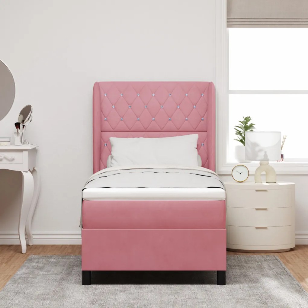 Boxspring Ágy Matraccal Rózsaszín 90x190 cm Bársony