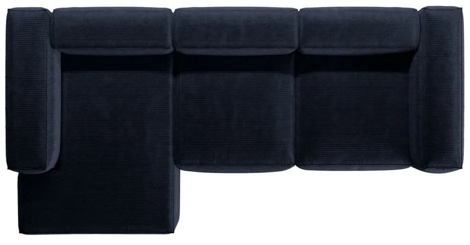 Sötétkék kordbársony sarokkanapé (bal oldali-heverő résszel) Bergano – Cosmopolitan Design