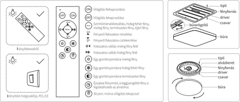 Modee Mennyezeti LED Lámpa 2x27W 3CCT D380x65mm + rem. A-B201 (5130 lumen)