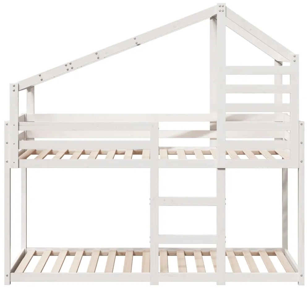 fehér tömör fenyőfa ágy emelettel és tetővel 90 x 190 cm