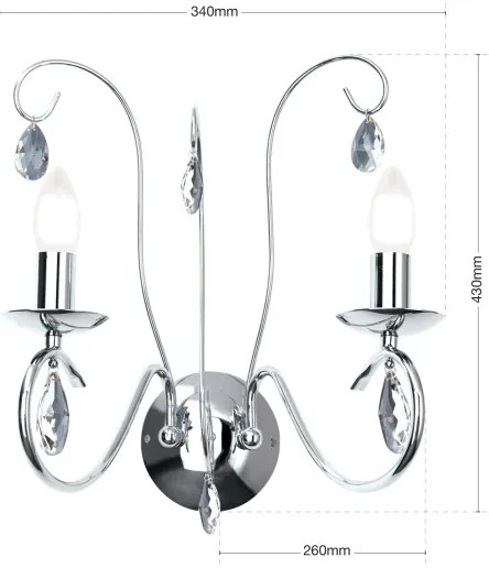 Orion WA 2-1093/2- Fali kristály lámpa ALESSIA 2xE14/40W/230V fényezett króm