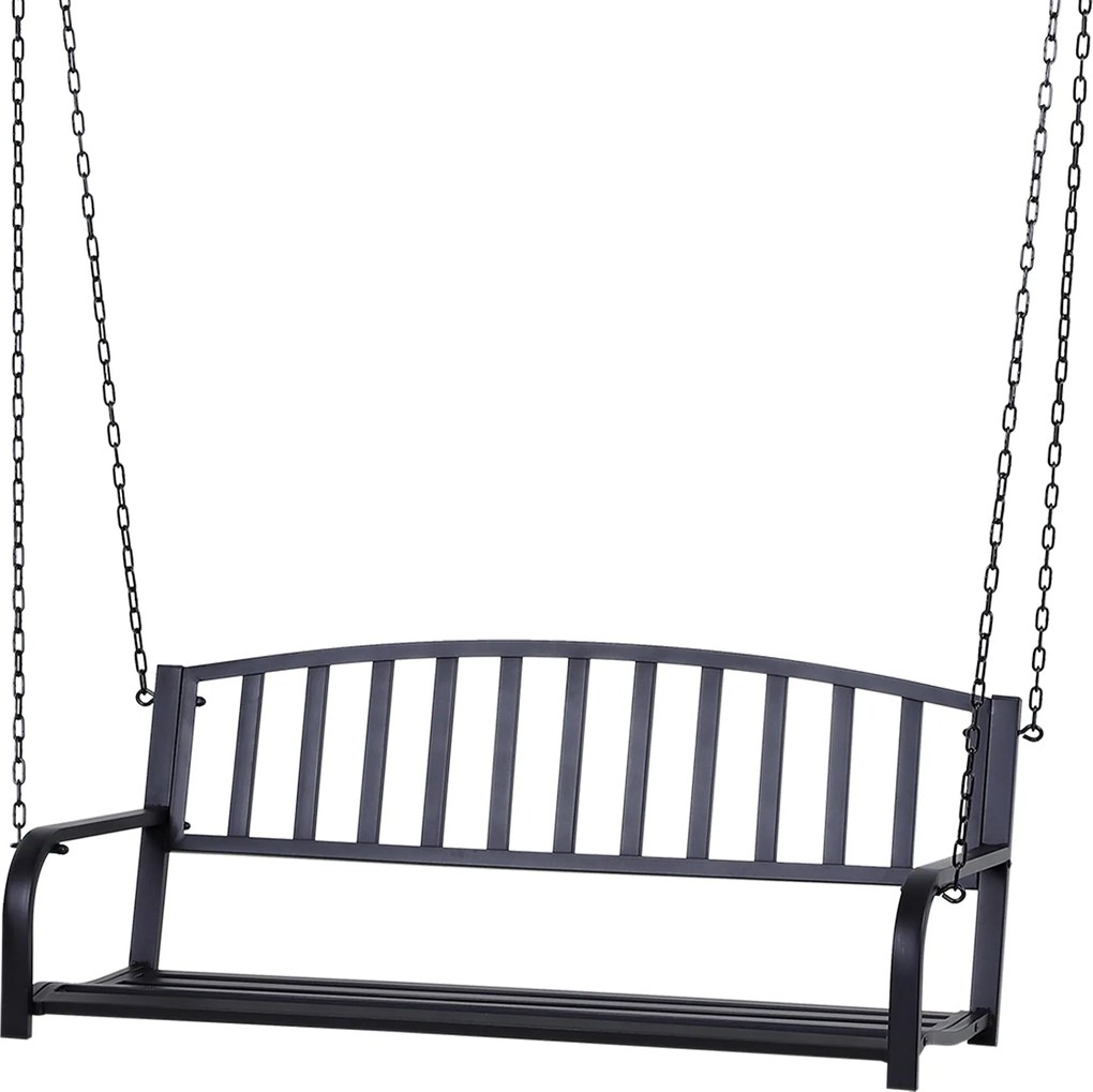 Outsunny Függő Pad 2 Személyes Kerti Hinta Pad Hollywood Hinta Felfüggesztett Pad Láncokkal Fém Fekete 127 x 60 x 53 cm | Aosom