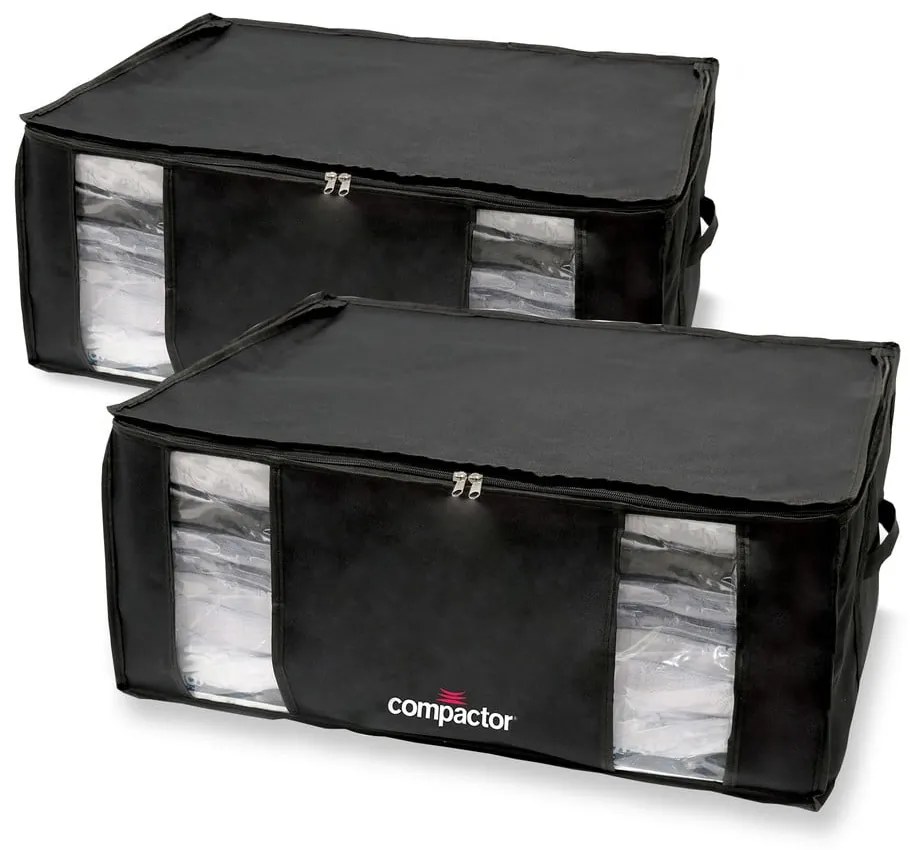 Vákuumos-megerősített textil ruhatároló doboz szett 2 db-os 65x45x27 cm Black Edition – Compactor