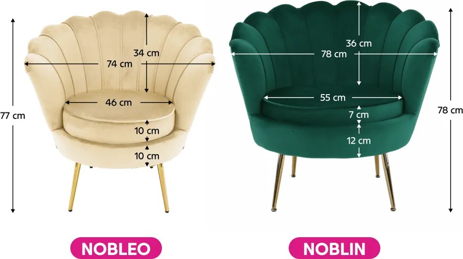 Art-deco stílusú fotel, bézs Velvet szövet/gold arany króm, NOBLEO