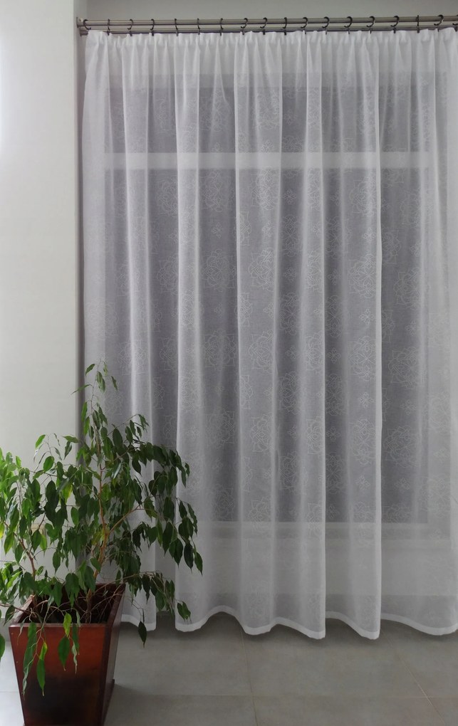 Mg Függöny Hindi Batyst Fehér mintás 130x250 K szalaggal