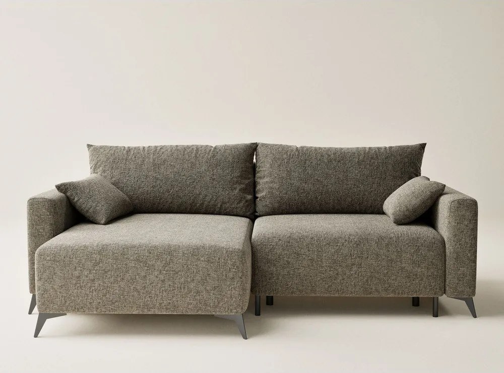 Barna zsenília kinyitható-tárolóhelyes sarokkanapé (bal oldali-heverő résszel) Leon – Maison de Rêve