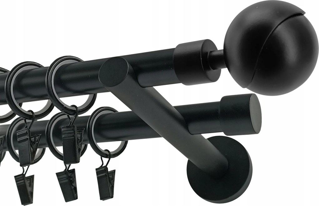 Dupla függönykarnis Fém 19+19mm Fekete Matt 280cm Gömb Gala