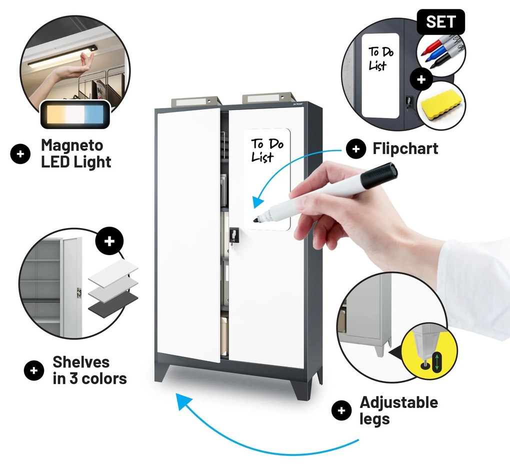 Fém iratszekrény JAN II, 1150 x 185 x 400 mm, antracit-fehér