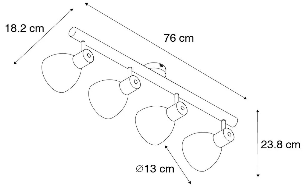 Rusztikus reflektor fekete fával 4-lámpás - Flint