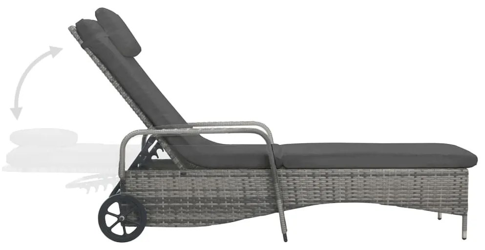 Antracitszürke kerekes polyrattan napozóágy