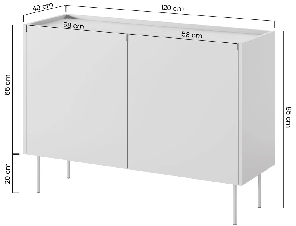 Desin kétajtós komód 120 cm - matt fekete / nagano-tölgy