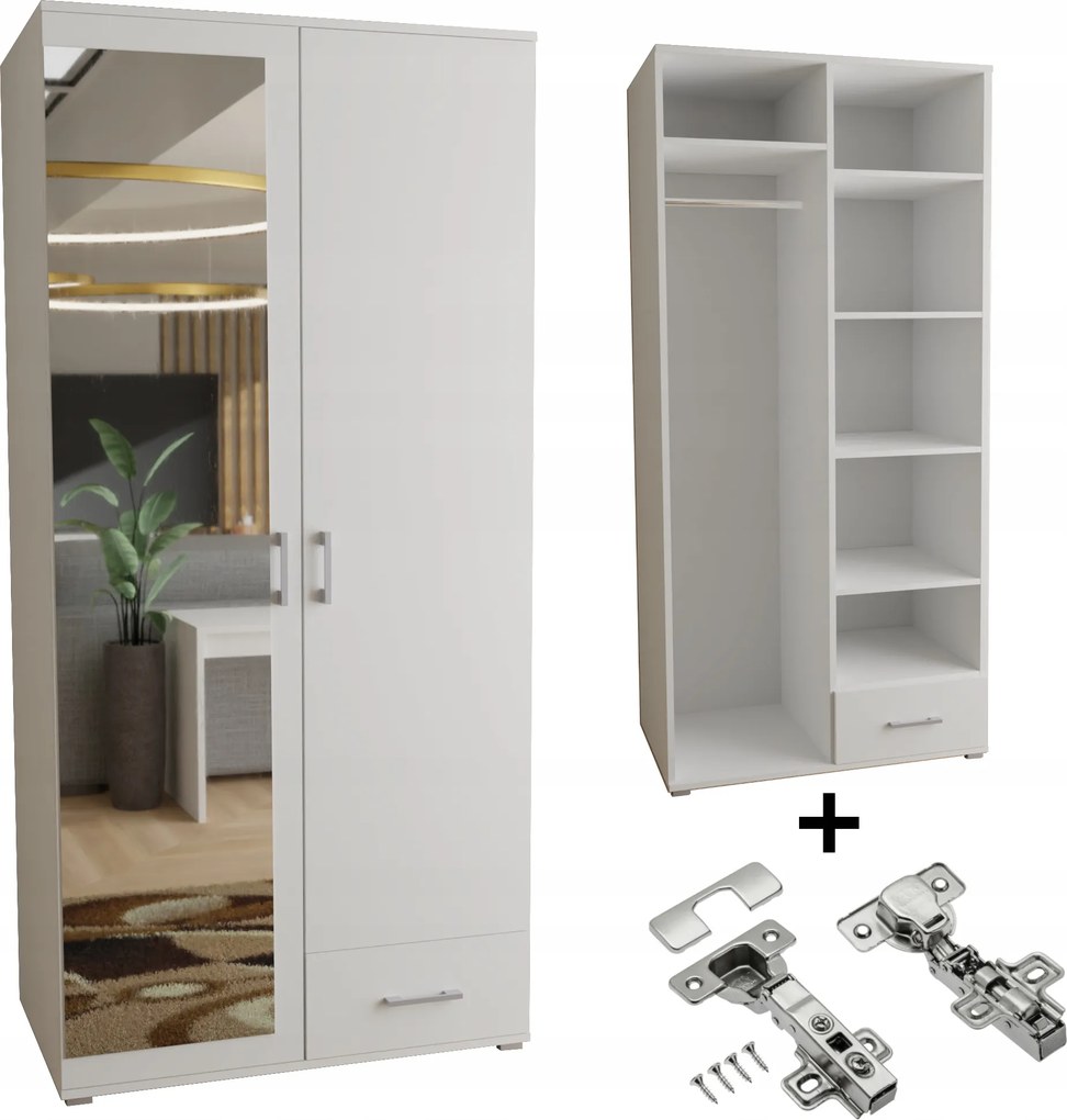 Gardróbszekrény 80CM fehér tükör csendes házzal