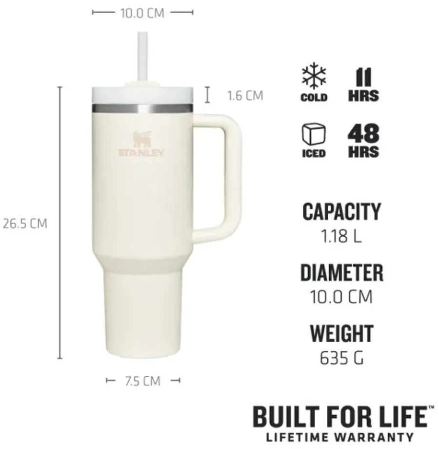 Krémszínű rozsdamentes acél termosz szívószállal 1,18 l Quencher H2.0 FlowState Tumbler Cream – Stanley