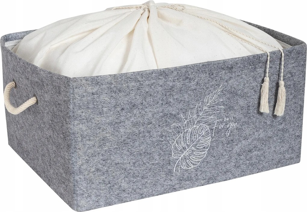 Filc tároló doboz rendszerező szekrénybe, fürdőszobába ruhákhoz, 44x35x23 cm