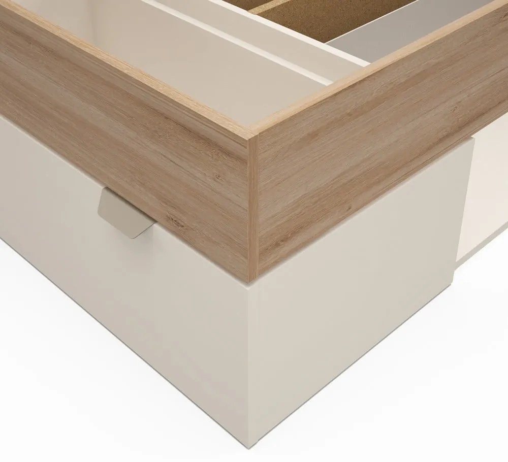 Fehér-natúr színű ágyneműtartós egyszemélyes ágy ágyrács nélkül, tölgyfa dekorral 90x200 cm Albo – Marckeric