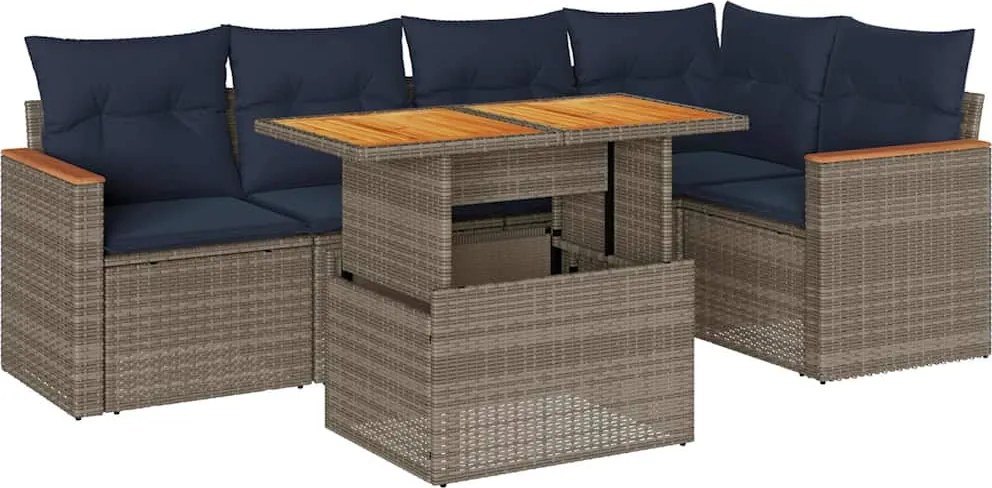 vidaXL 6 részes szürke polyrattan kerti ülőgarnitúra párnákkal